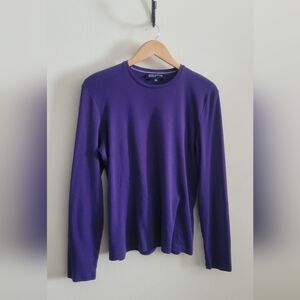 Jones New York Signature Cotton Long Sleeve Crew, Women's XL, Purple.